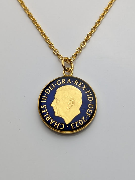 King Charles III One Penny - Enamelled Coin Necklace
