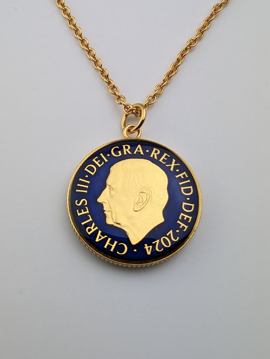 King Charles III Ten Pence - Enamelled Coin Necklace