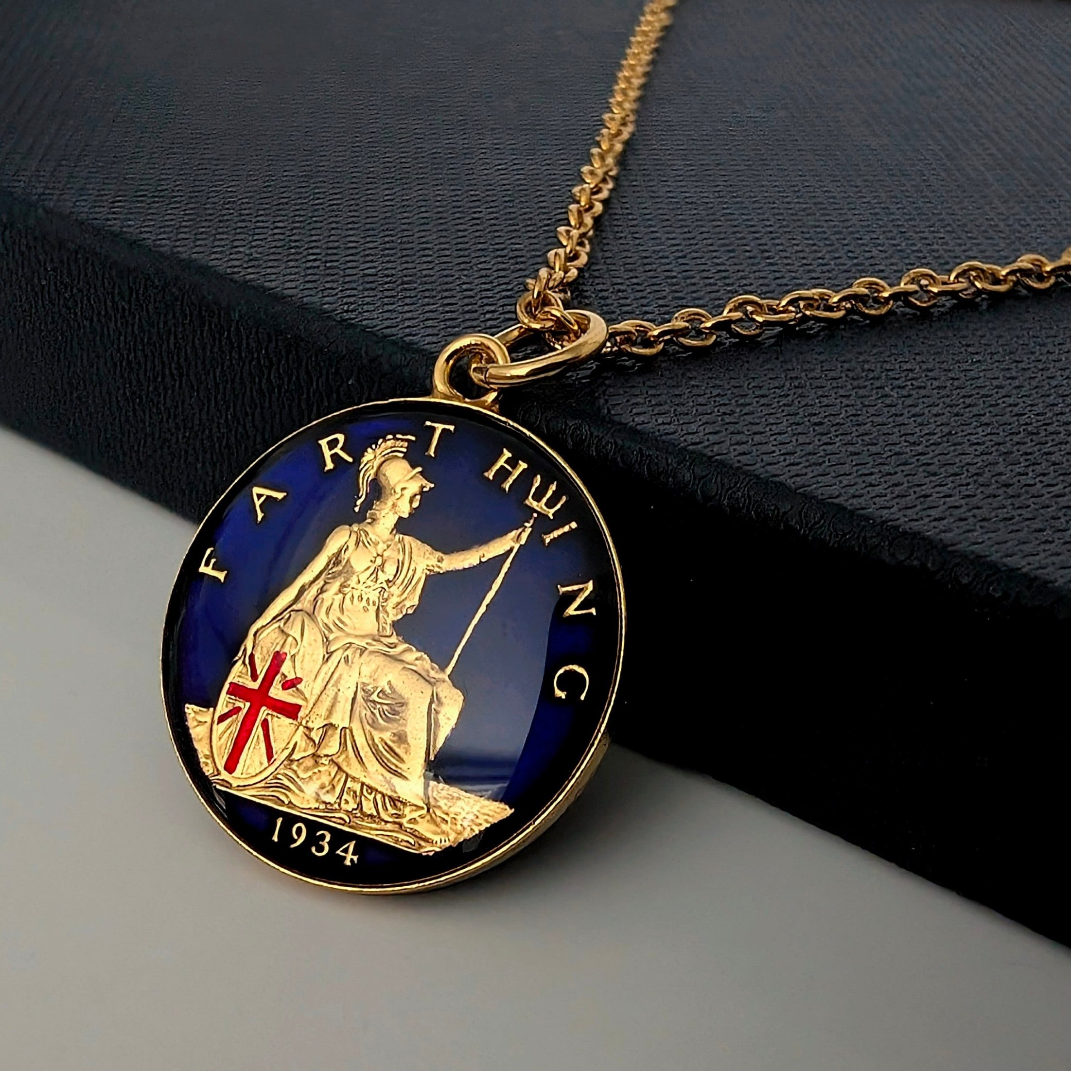 George V Farthing (1920-1936) - Britannia Design - Enamelled Coin Neck ...